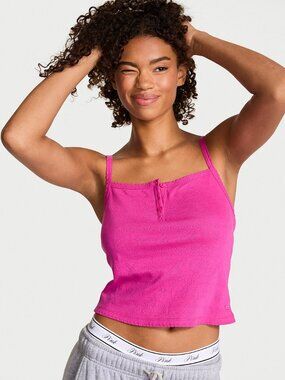 NWT PINK Pointelle Henley Cami in Pink Fire